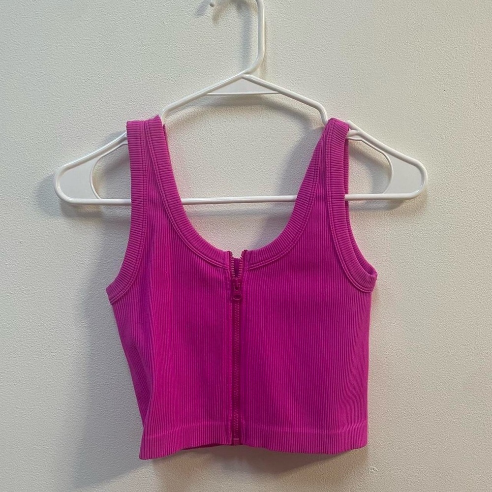 Pink zip up crop top